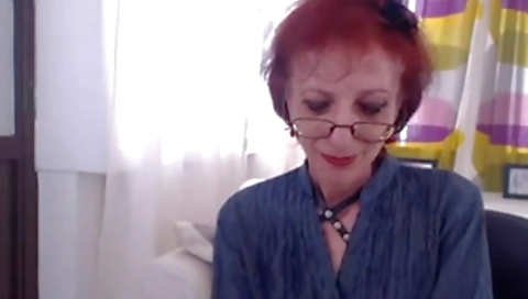 Skinny granny strips and shows off